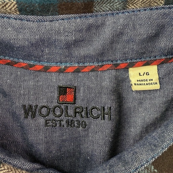 Woolrich Shirt Mens Large Blue Plaid Button Down‎ Flannel Trout Run Outdoor Work - Picture 3 of 13
